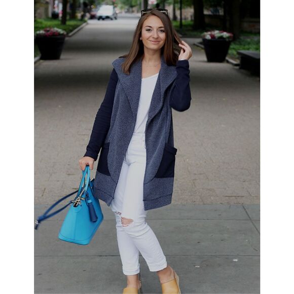 Anthropologie Saturday Sunday Blue Open Wrap Cardigan Boucle Size Medium - Picture 3 of 9